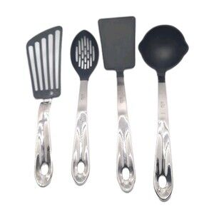 All-Clad Kitchen Utensil Set Slotted Spoon Spatula Ladle Turner Stainless Black